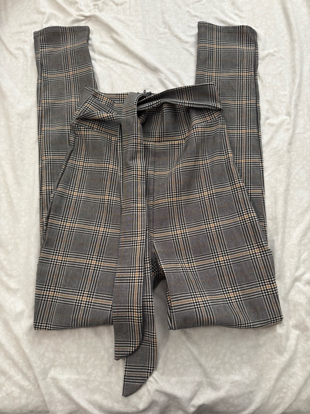 Windsor Gray Plaid High-Waist Tie Belt Pants
